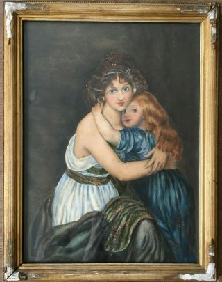 Framed Antique Watercolour Portrait Of Two Young Girls Signed L Church 1875