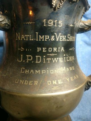 Vintage Horse Trophy 1915 Natl Imp And Veh Show Peoria J.  P.  Ditweiler Champion