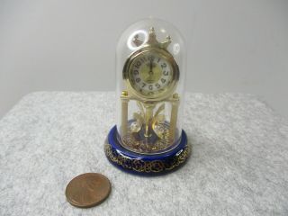 Vintage Elgin Brass Dollhouse Miniature Anniversary Clock Cobalt Blue Base