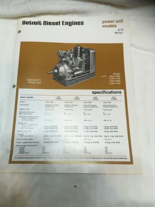 Rare Vintage Detroit Diesel Engine Division 4 - 71 Brochure 160 Hp Spec Sheet