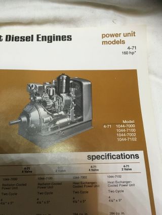 Rare Vintage Detroit Diesel Engine Division 4 - 71 Brochure 160 HP Spec Sheet 2