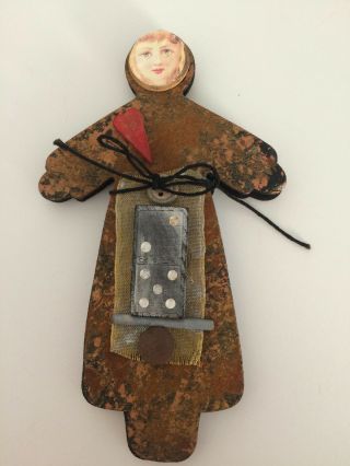 Vintage Folk Art Hand - Painted Wood Doll Figure.  Opens To Reveal A Book.  Magical