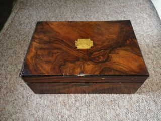 Antique Wooden Box With Brass Inlay & Segmented Tray In Need Of Restauration