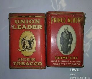 2 Old Prince Albert Cigarette Pipe Tobacco Tin & Union Leader Can