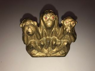 Antique Ac Williams Cast Iron Bank Three Wise Monkeys Bank - See No Evil