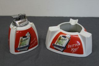 Vintage Chesterfield Cigarettes Lighter & Ashtray Set Tabacco Smokers Set