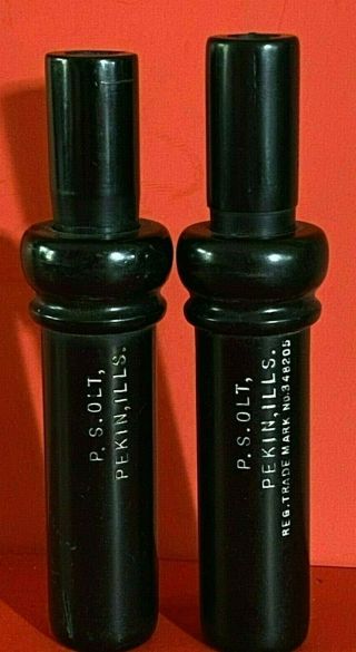 Two (2) Vintage P.  S.  Olt Duck Call D - 2 Keyhole Type
