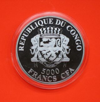 AFRICAN LION 4 Oz.  Ag.  999 Silver Coin 5000 Francs CFA Congo 2013 Antique Finish 3