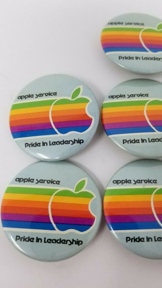 Vintage 80s Apple Computers Rainbow Button Pin Blue Service Pride In Leadership 3