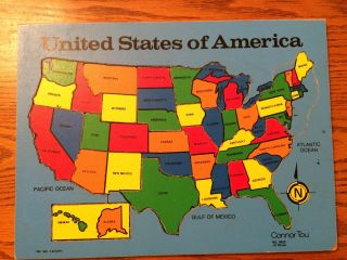 Vintage Connor Toy Puzzle Map Of United States Usa - Wooden 14 Piece