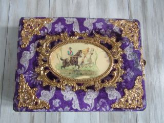 Vintage Antique Victorian Purple Velvet & Celluloid Horse Jockey Photo Album