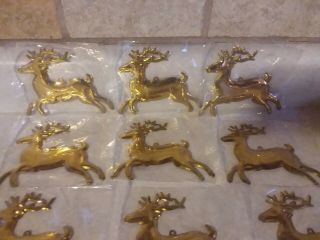 12 Vtg Gold Toned Metal Reindeer Ornament Deer Dept 56 Made Hong Kong Crafts