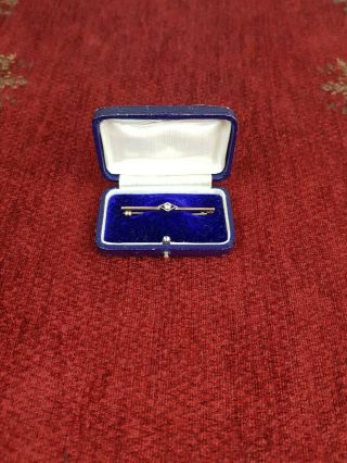 Antique 9ct Gold Bar Brooch Pin Diamond With Box