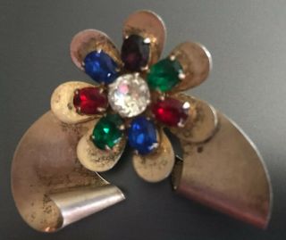 Vintage Coro Sterling Multi Color Stones Flower Brooch Pin 2 " By 2 1/3 "