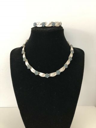 Vtg Trifari Silver Tone And Blue Rhinestones Collar Necklace - Repair