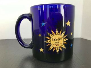 Vintage CELESTIAL SUN MOON STAR Libbey Cobalt Blue Glass Mug Cup Made in USA 2