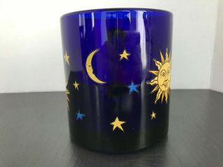 Vintage CELESTIAL SUN MOON STAR Libbey Cobalt Blue Glass Mug Cup Made in USA 3