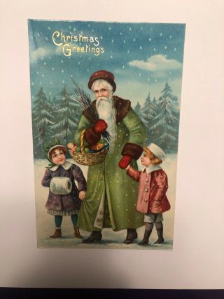 Vintage Santa Claus Green Suit Merry Christmas Kids Girls Germany Children