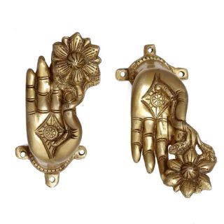 Antique Buddha Brass Door Handle Blessing Front Entry Knob Pulls Vintage Pair