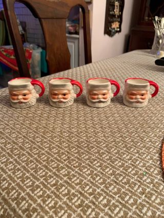 Vintage Set 4 Small Ceramic 1960s Santa Claus Mugs Cups Winking Eyes Japan Mini
