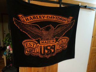 Vtg Biederlack Harley Davidson Made In Usa 56x48 " Black Orange Blanket Throw See