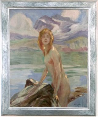 Female Nude Antique Oil Painting By Ernő Abonyi (hungarian,  1884 - 1941)