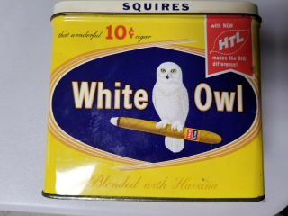 Vintage White Owl Squires Tin