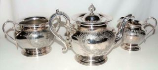 Highly Ornate Walker & Hall Sheffield Silver Plate Tea Set,  Elegant Design.
