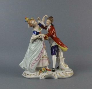 Antique Porcelain Large Figurines Of Young Dancing Pare By Sitzendorf