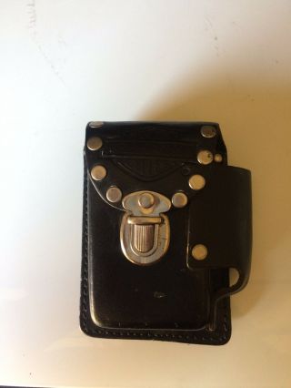 Vtg.  Harley Davidson Black Leather Cigarette & Lighter Case Belt Attach