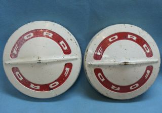 Ford Vintage Oem Hubcaps Red & White F - 100 Econoline 9 1/2 Inch Mid 60 