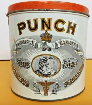 Punch Cigars Tobacco Tin Top Featuring Mr.  Punch With Tax Stamp Label