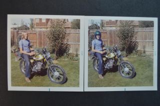 2 Vintage Photos Young Man W/ 1972 Suzuki Motor Cross Motorcycle 930057