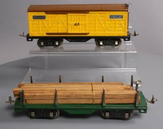 Lionel Std.  Gauge Vintage Freight Cars: 514 Boxcar & 511 Flatcar With Logs