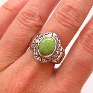 Shube Old Pawn Vintage 925 Sterling Silver Lime Green Turquoise Gem Tribal Ring