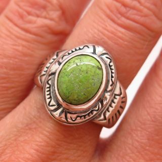Shube Old Pawn Vintage 925 Sterling Silver Lime Green Turquoise Gem Tribal Ring 2