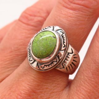 Shube Old Pawn Vintage 925 Sterling Silver Lime Green Turquoise Gem Tribal Ring 3