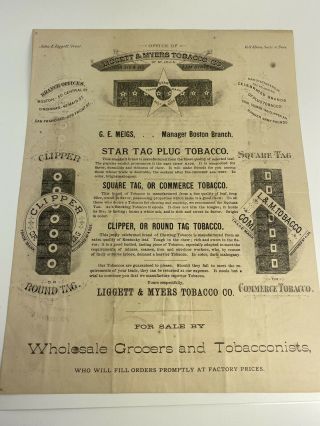 Antique C1890 Liggett & Myers Star Clipper Square Tag Plug Tobacco Sm Poster/adv