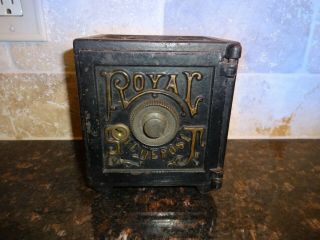 Vintage Royal Safe Deposit Cast Iron Floor Safe Coin Bank 6 " Tall