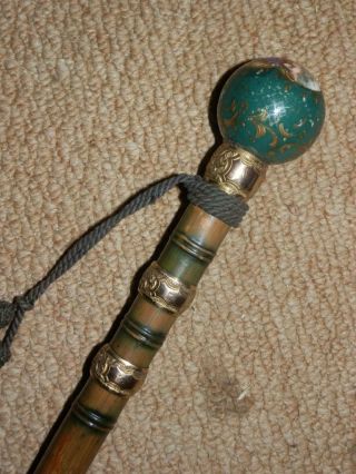 Antique Gold Plate Hand Painted French Porcelain Ball Dress Walking Cane.  35 ".