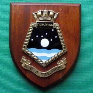 Vintage Rfa Tidespring Hms Painted Royal Navy Ship Badge Crest Shield Plaque