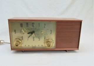 Vintage Philco Clock Radio K77 - 124 And Repair Pink Plastic Case 1960s