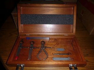Vintage Brown And Sharpe Calipers,  Dividers Pinch,  Ruler,  Gauge With Wooden Box