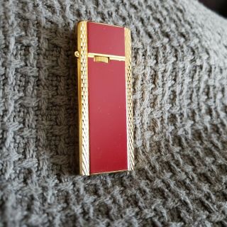 Vintage Jjj Thin Cigarette Lighter Red Gold Tone Japan