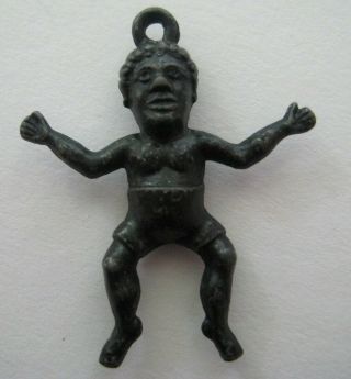 Vintage Old Metal Black Americana Baby Charm Cracker Jack Toy Prize 1920 