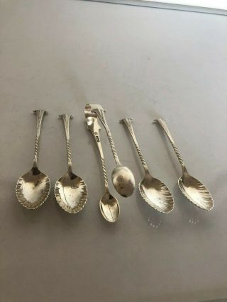 Lovely Uncased Set Of 4 Solid Silver Coffee Spoons & Tongs (j R) Sheff 1897.