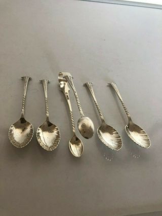 LOVELY UNCASED SET OF 4 SOLID SILVER COFFEE SPOONS & TONGS (J R) SHEFF 1897. 2