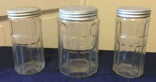 3 Vintage Hoosier Jars Clear Glass Round 12 Panel Star Marked On Bottom