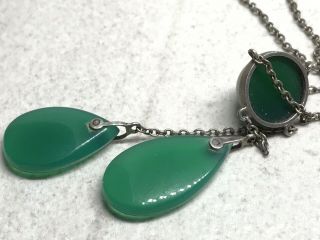 Vintage Art Deco Sterling Silver Green Onyx Drops 17” Lariat Chain Necklace 3