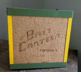 Old Oberlin Bait Canteen Box Nightcrawler Worm Crab Vintage Cabin Lodge Decor